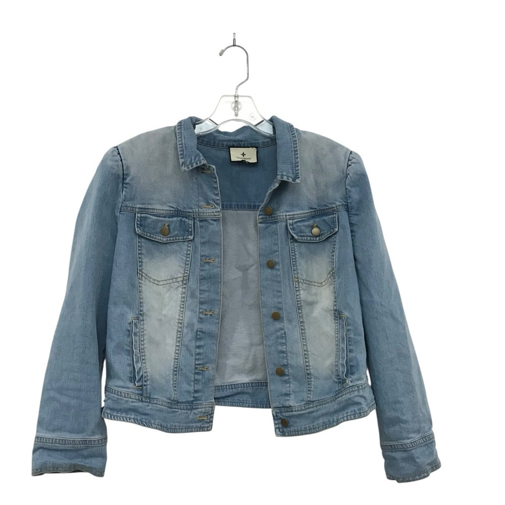 Tuckernuck Light Washed Front Button Puff Shoulder Denim Jacket Womens Small